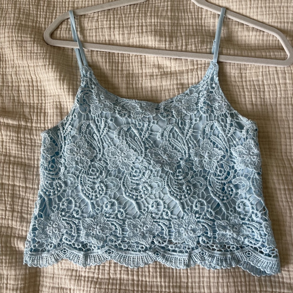Blue lace crop top tank from H&M, size US 2. Worn twice, brand new condition